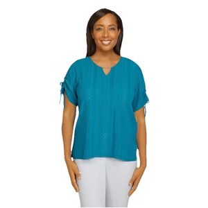 Alfred Dunner Women's Classic‎ Eyelet Knit Top, Peacock, Size L New